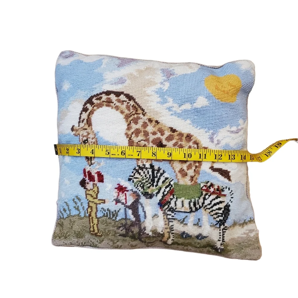 Katha Diddel Vintage Giraffe Zebra Scene Needlepoint Pillows Set Of‎ 2